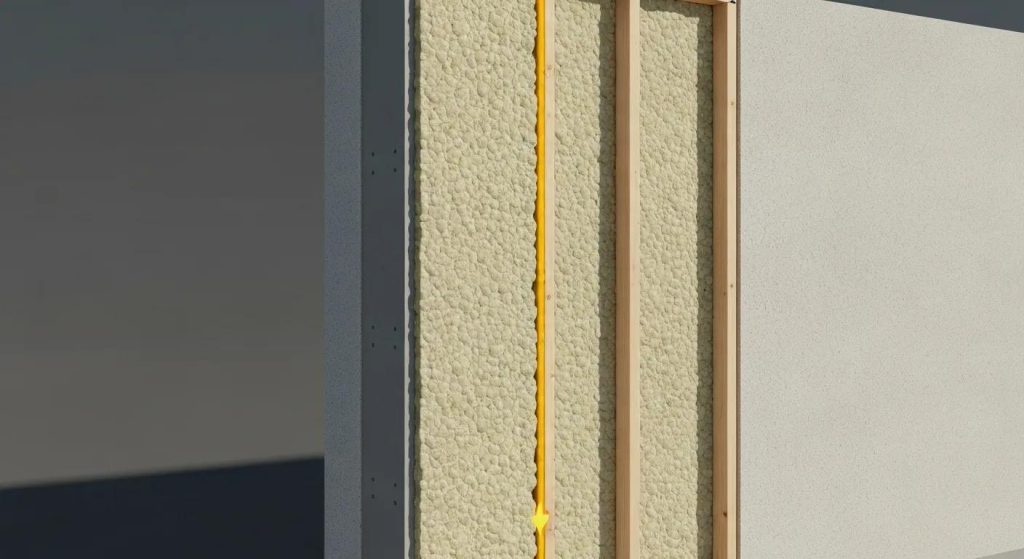 Cross-section of a wall showing Eco Bead insulation preventing moisture and mould growth