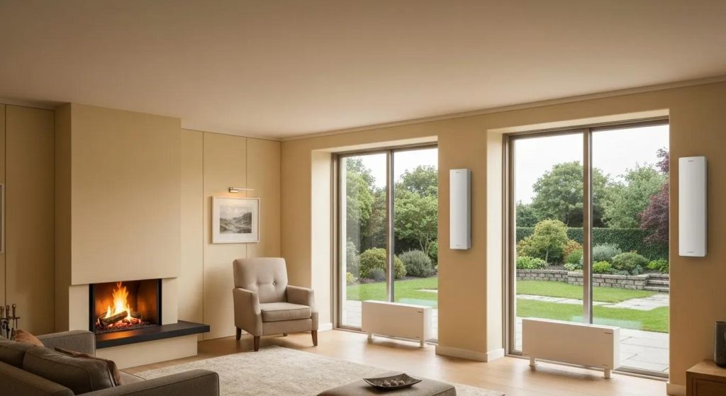Cozy living room illustrating the benefits of cavity wall insulation with a focus on energy efficiency and comfort