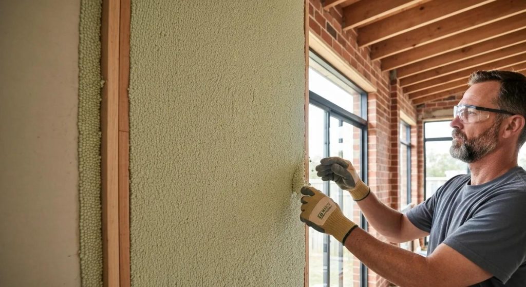 Installer demonstrating Eco Bead insulation process in a Perth home