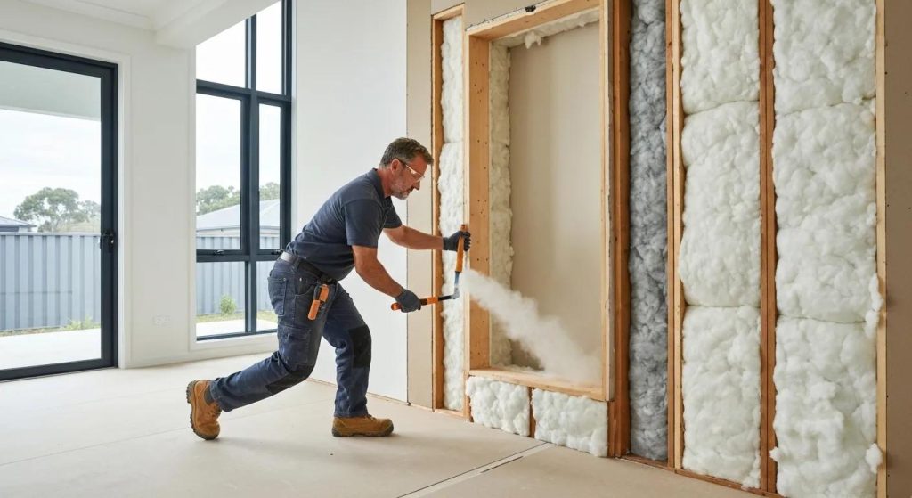 Professional installing cavity wall insulation in a Perth home, highlighting the process and efficiency